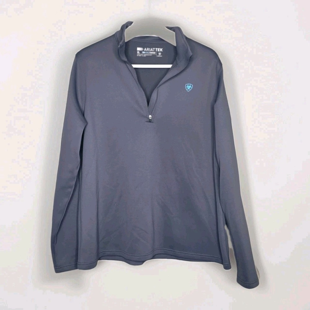 Ariat Tek Sweater Womens XL Gray Turquoise Team Half Zip Pullover Fleece Lined